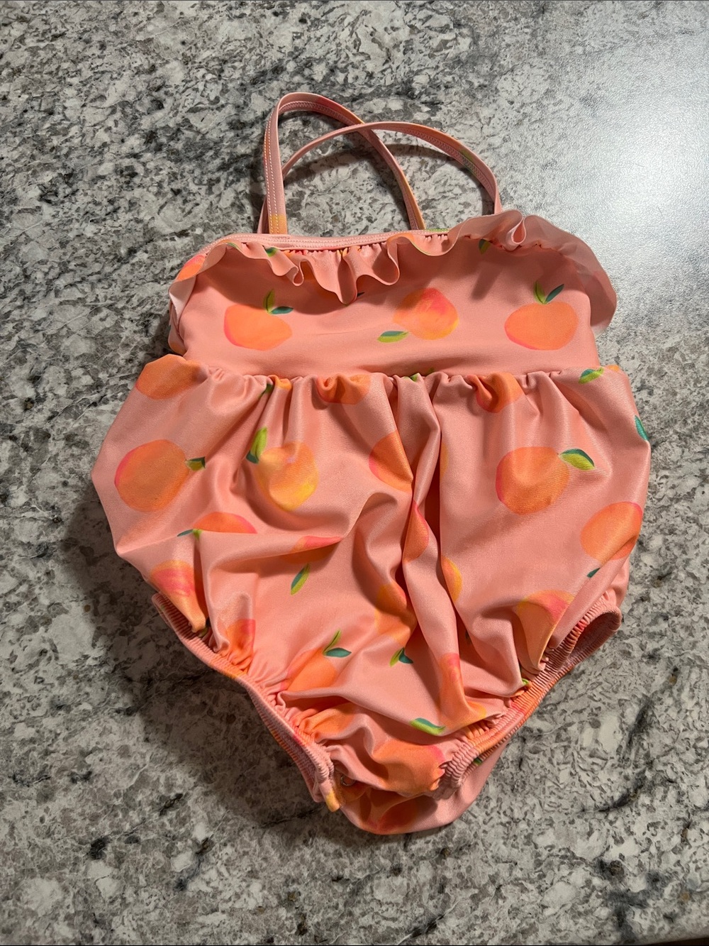 George Peach-Print Coral Pink Ruffle One-Piece Swim